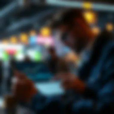 User Engagement with Market Trends User engaging with the Coinbase app, analyzing market trends