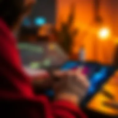 Digital Artist Creating Art on Tablet A close-up of a digital artist at work on their tablet