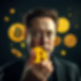 Elon Musk with cryptocurrency symbols