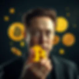 Elon Musk with cryptocurrency symbols