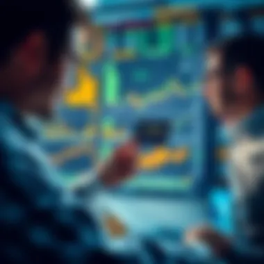 Investors reviewing performance metrics and graphs