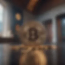 A bank building with digital currency symbols