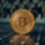 A visual representation of Bitcoin with its unique logo and blockchain technology background