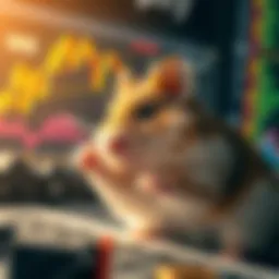 A curious hamster examining a cryptocurrency chart