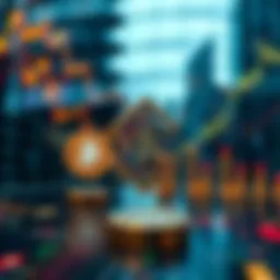 Cryptocurrency and stock market symbols blending