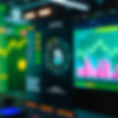 A futuristic digital interface displaying various crypto market trends