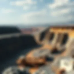 Aerial view of a mining site showcasing extensive excavation and machinery.