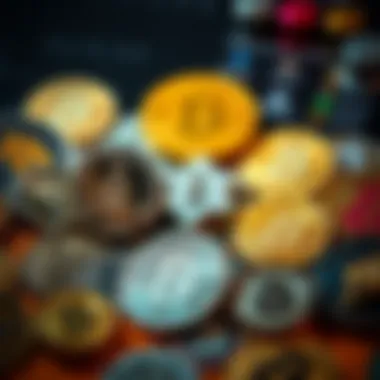 Diverse cryptocurrency symbols arranged creatively