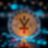 An abstract representation of digital currency with yuan symbol